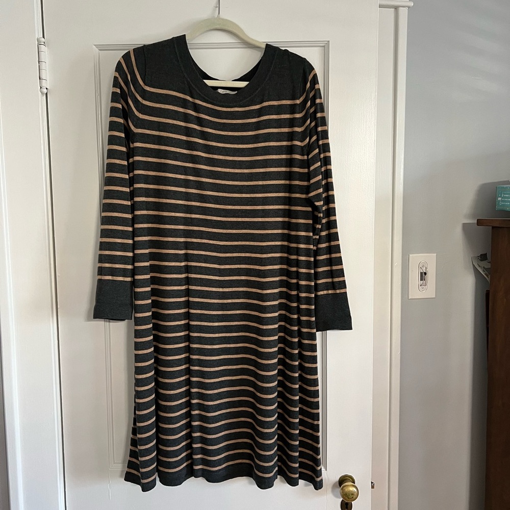 LOFT Tan and Gray Sweater Dress with Cuffed Sleeves